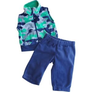 Carter's 2 Piece Vest & Bottoms Navy|Green Fleece Set Baby Boys 3 Months